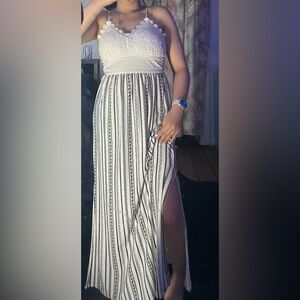 Black and White Striped dress , slits on both sides !